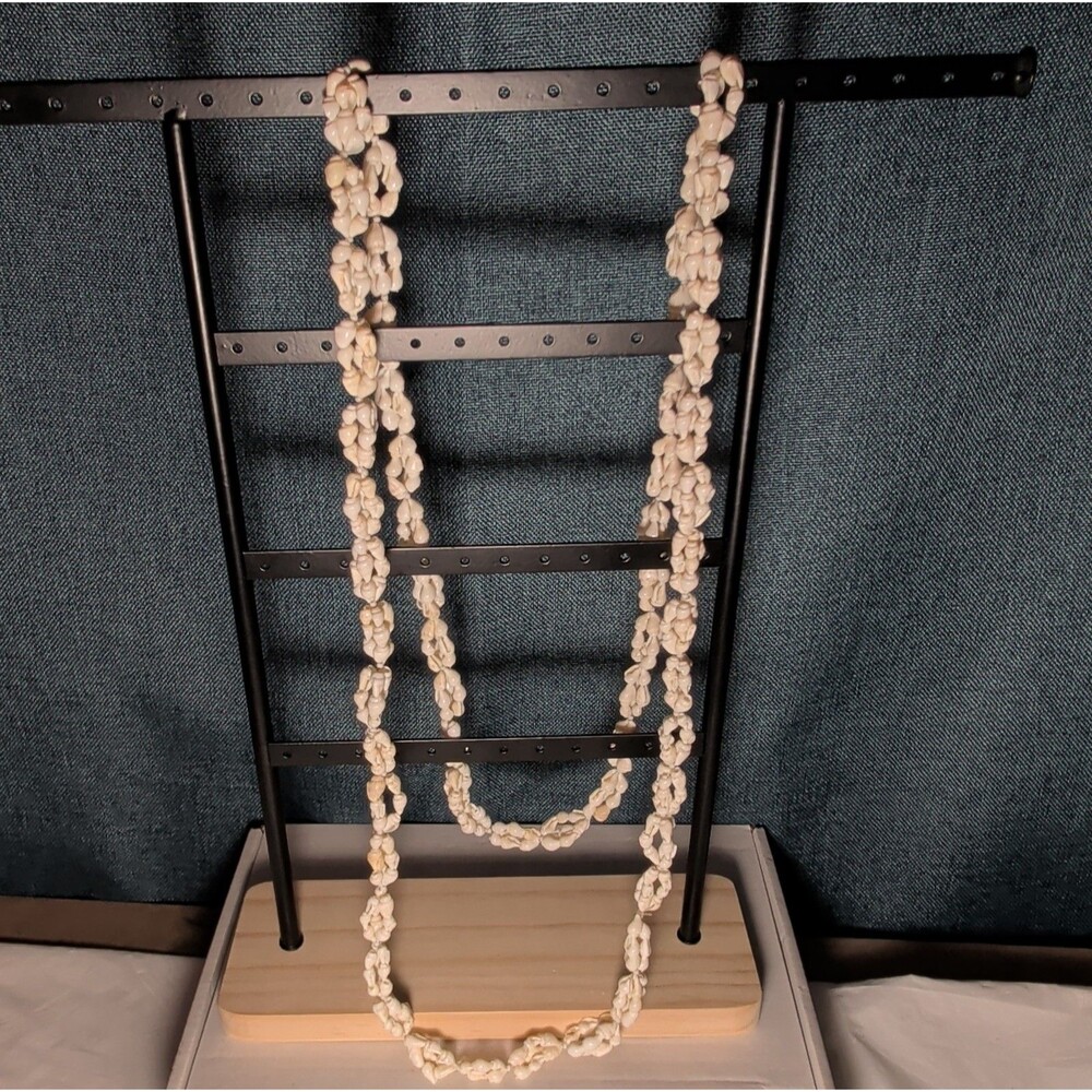 Hawaiian Woven Shell Lei Long Necklace Boho Beach